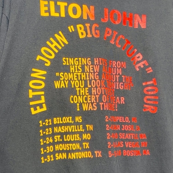 ELTON JOHN *Rare* 1998 Vintage "Big Picture" Tour Band Black Red T Shirt Mens XL - Picture 4 of 6